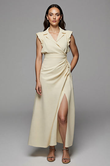 Apricot A Line V-Neck Maxi Work Dress with Silt